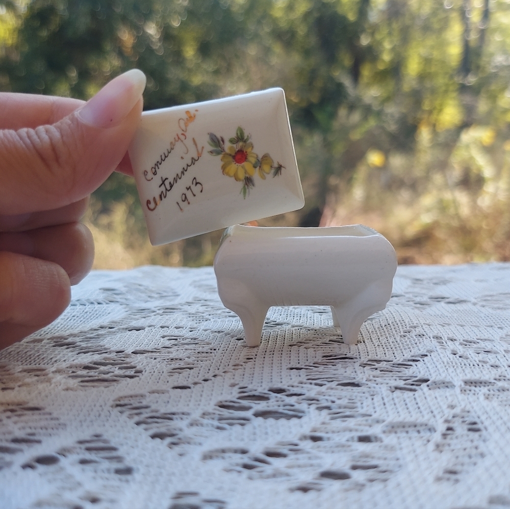 Tiny Ceramic Trinket Box Conway, Arkansas Centennial 1973 Souvenir